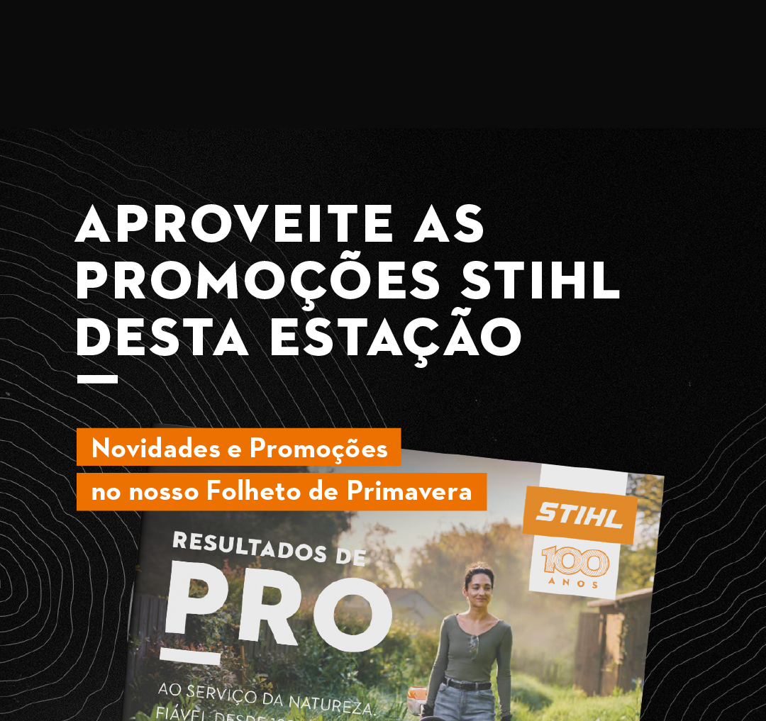 Quatro imagens de pessoas trabalhando no jardim com diferentes máquinas da STHL.