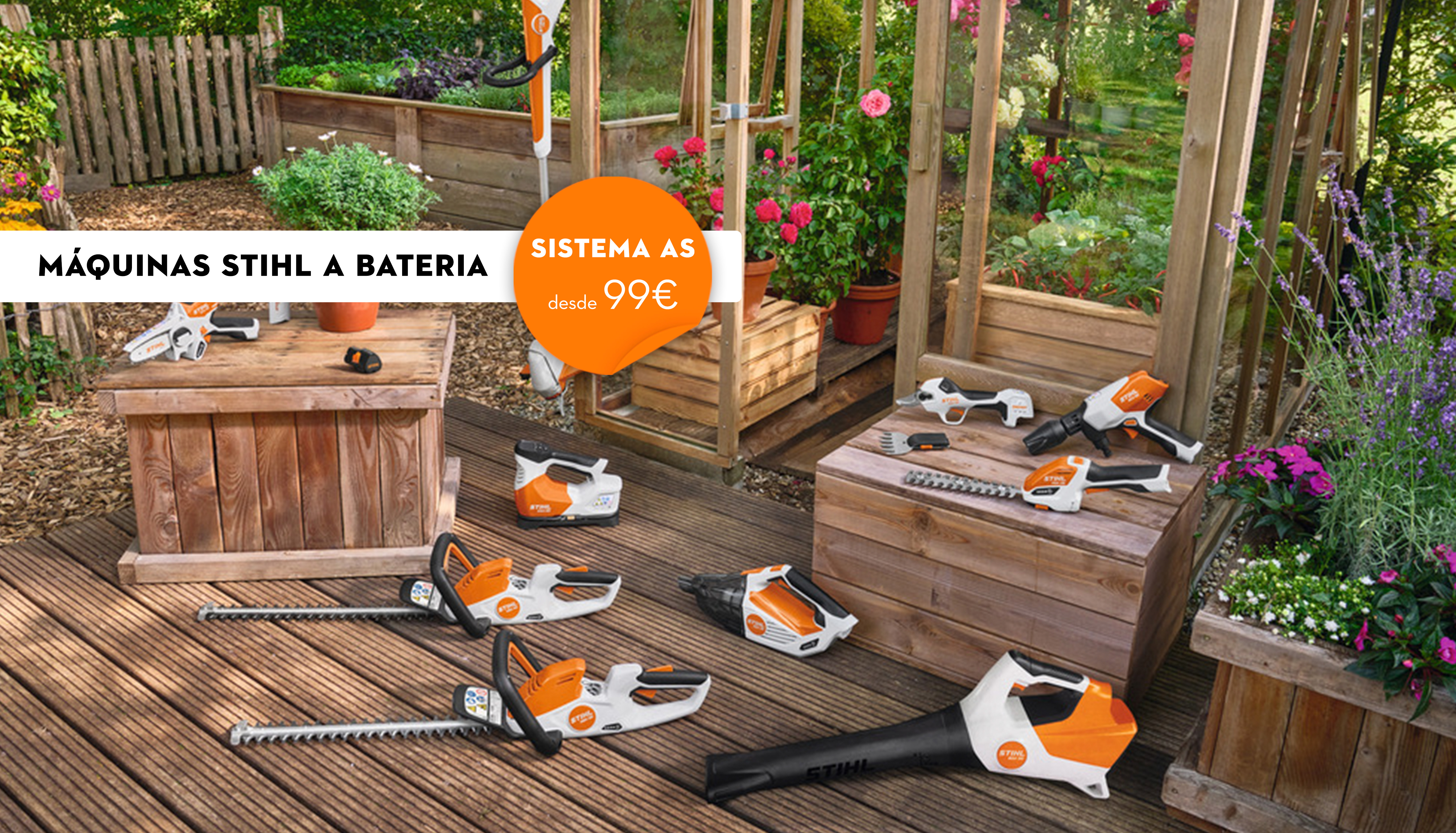 Sistema AS num deck de jardim onde tem as varias máquinas deste sistema a bateria AS 