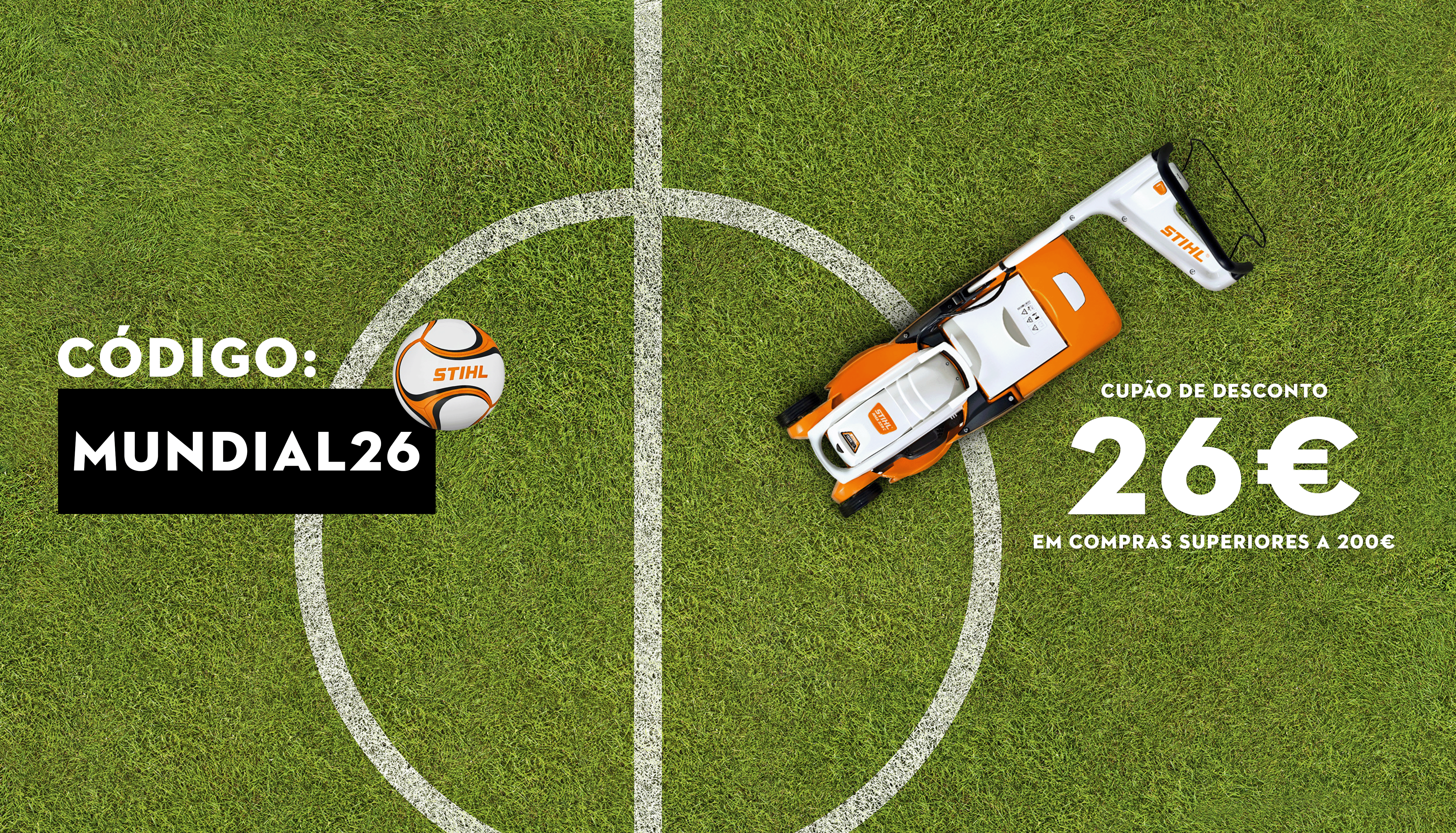 Promoção de STIHL ORANGE DEALS com ofertas de quatro categorias de produtos: roçadoras, corta-relvas, motosserras e podadoras