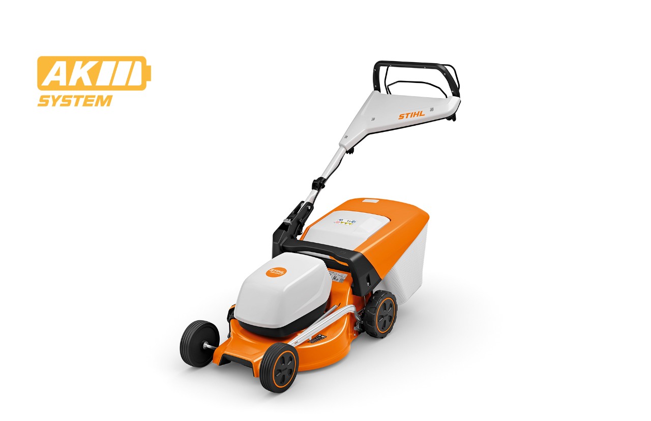 Imagem de produto do corta-relvas a bateria STIHL RMA 248 T, ícone de bateria em cima à esquerda para o sistema STIHL AK