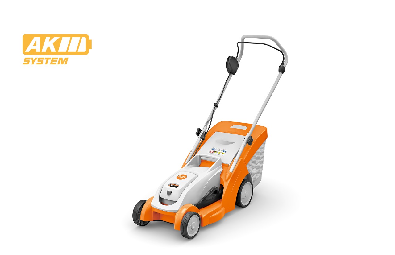 Imagem de produto do corta-relvas a bateria STIHL RMA 239, ícone de bateria em cima à esquerda para o sistema STIHL AK