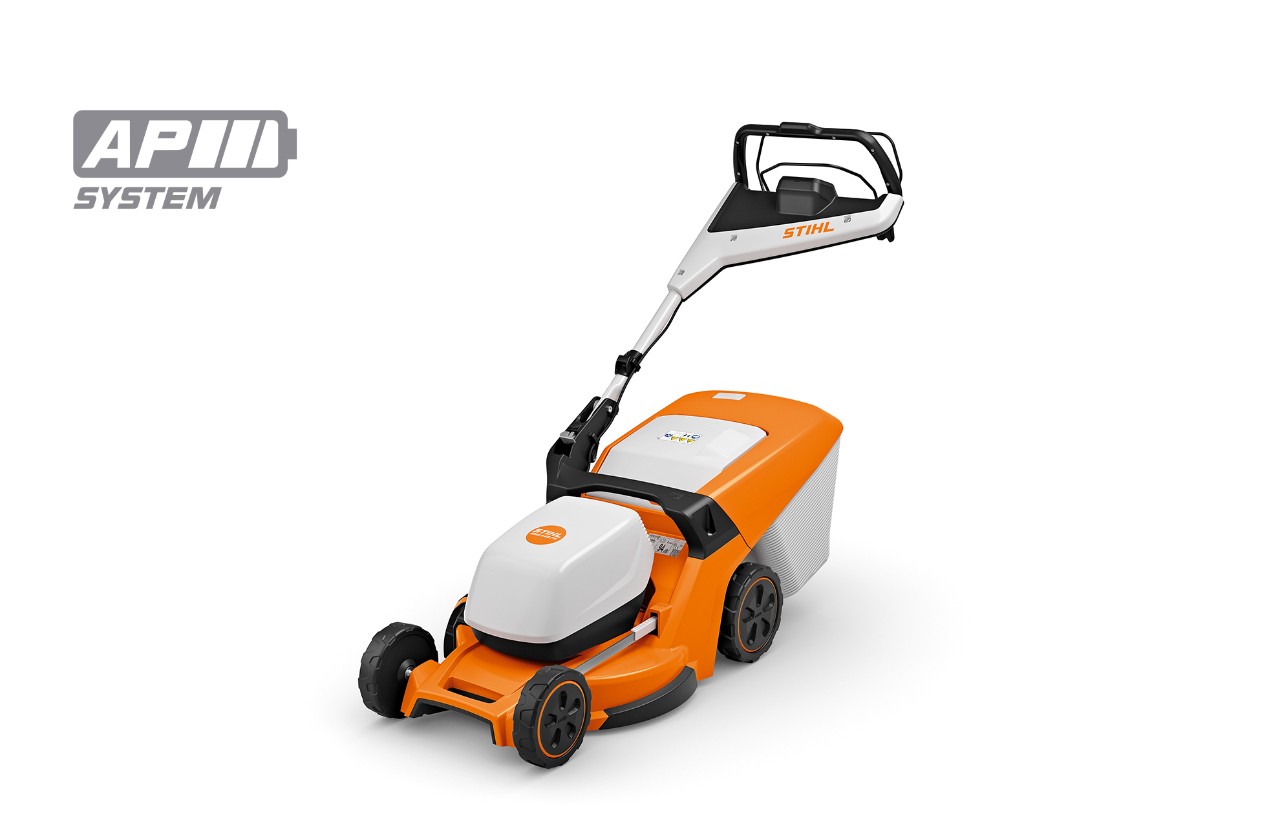 Imagem de produto do corta-relvas a bateria STIHL RMA 448 PV, ícone de bateria em cima à esquerda para o sistema STIHL AP