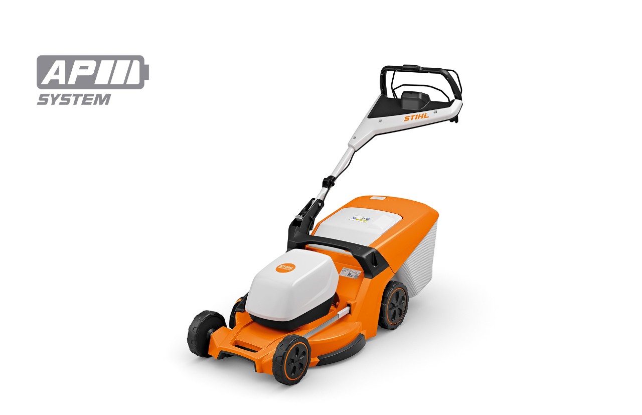 Imagem de produto do corta-relvas a bateria STIHL RMA 453 PV, ícone de bateria em cima à esquerda para o sistema STIHL AP